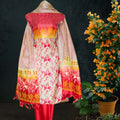 Tussar Silk Salwar Suit in Scarlet Red Orange Shade 