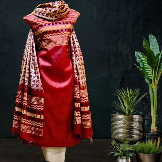 Tussar Silk in Brown Color with Cream Pants