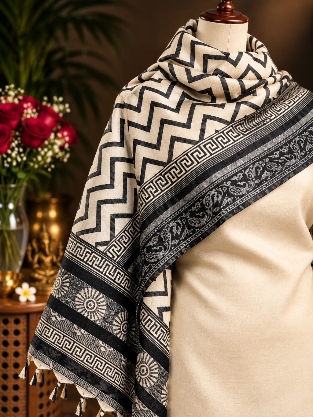off-white-dress-material-paired-with-geometric-black-dupatta