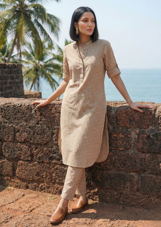 Woven Handloom Cotton Checked Kurta Co ord Set 1