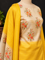 Floral Yellow Printed Tussar Silk  set with Dupatta