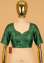 Bottle Green Silk Blouse with Sweetheart Neckline