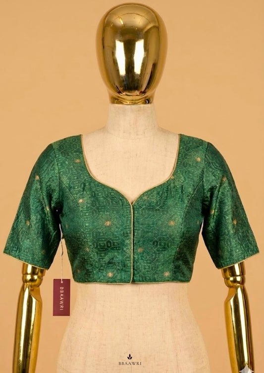 Bottle Green Silk Blouse with Sweetheart Neckline