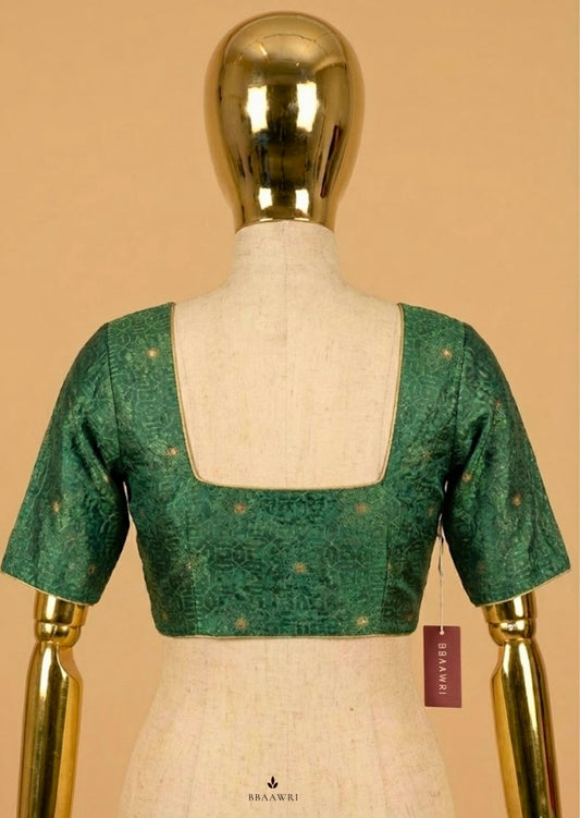 Bottle Green Silk Blouse with Sweetheart Neckline