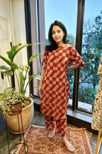 Bagru Print Summer Coord Set in Madder Red