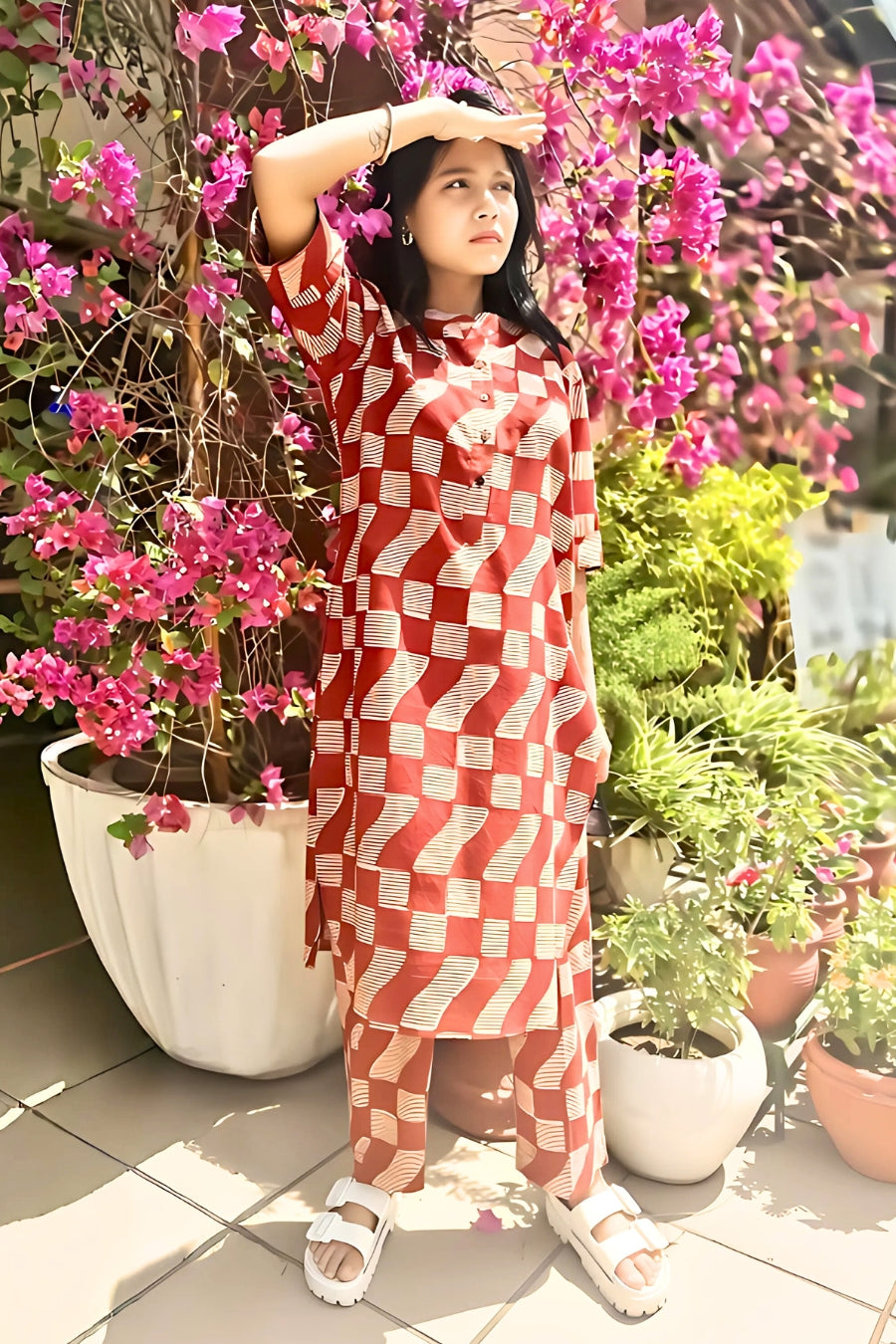Bagru Print Summer Coord Set in Madder Red