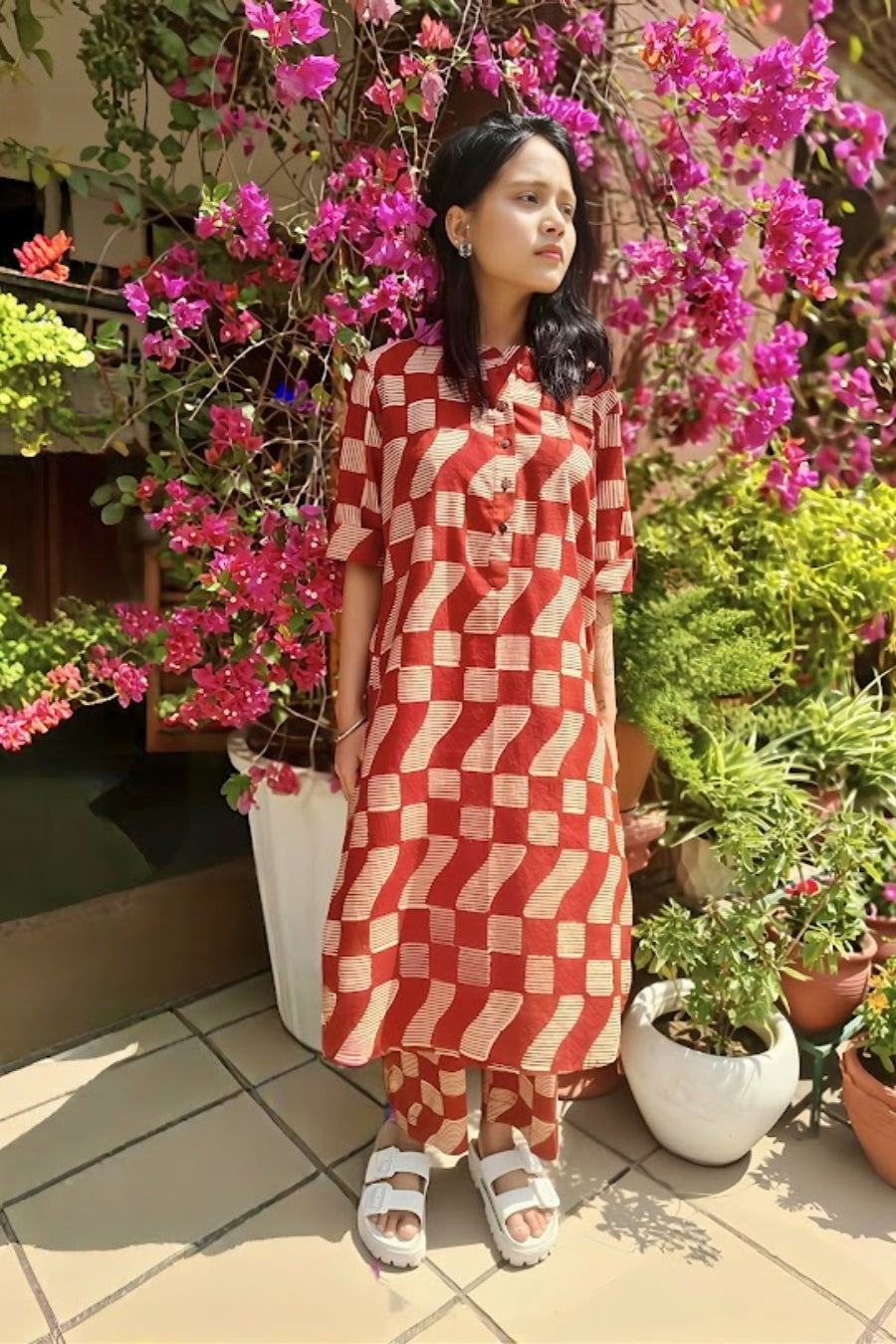 Bagru Print Summer Coord Set in Madder Red