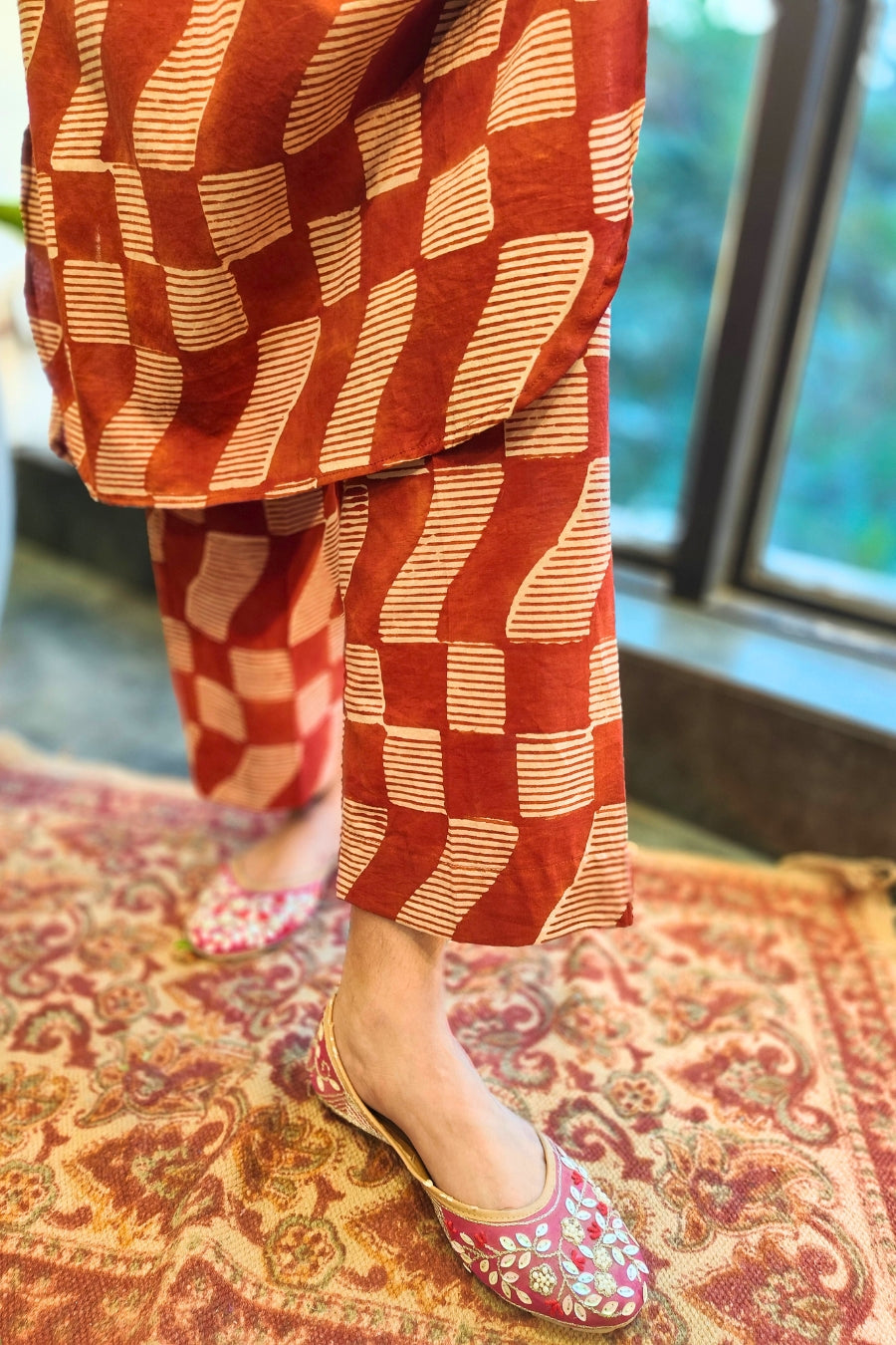 Bagru Print Summer Coord Set in Madder Red