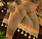 Block Printed Tussar Silk Suit in Rust Orange