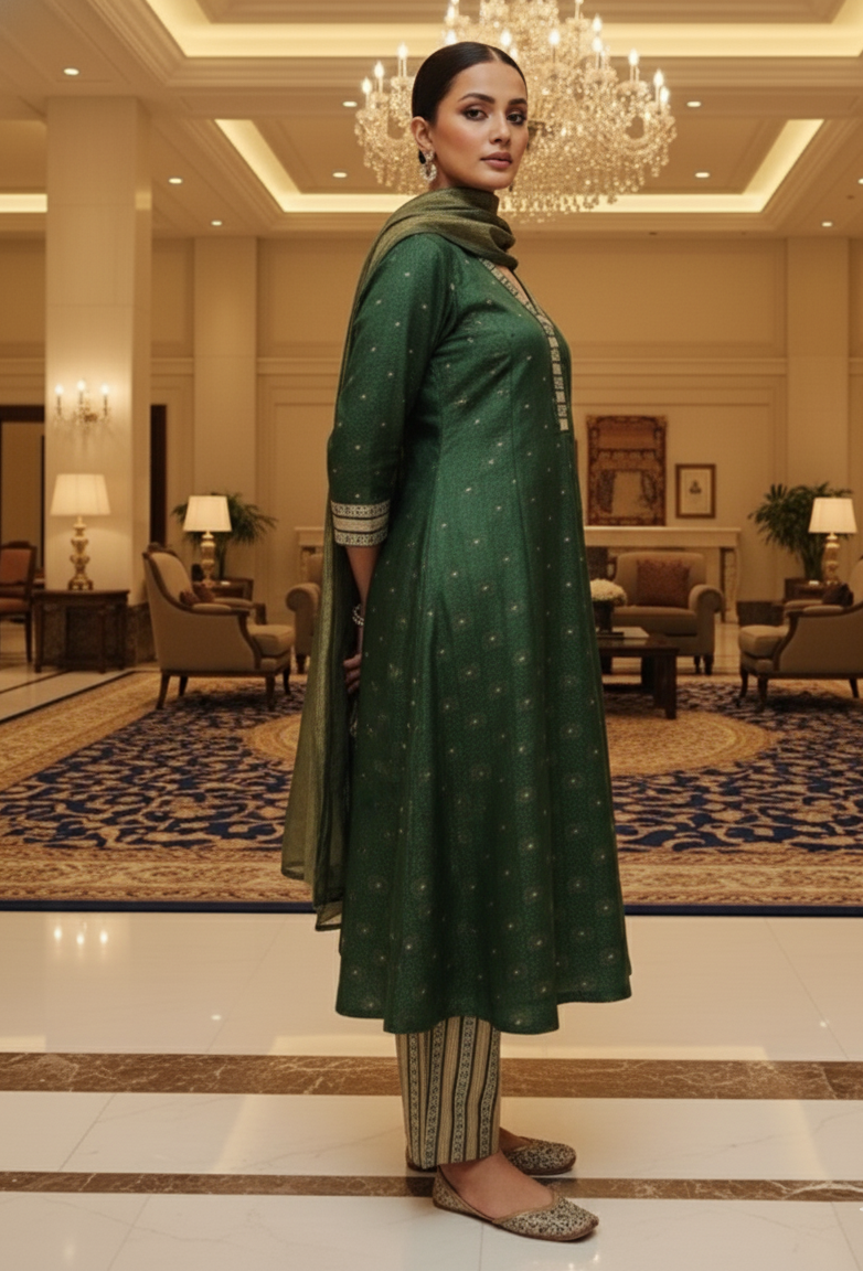 Emerald Green Banarasi Silk Kurta Set with Dupatta