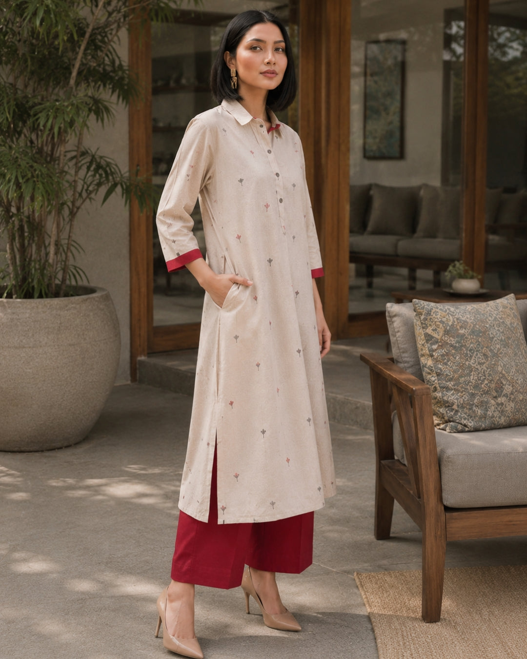 Ivory Handloom Cotton Kurta Set