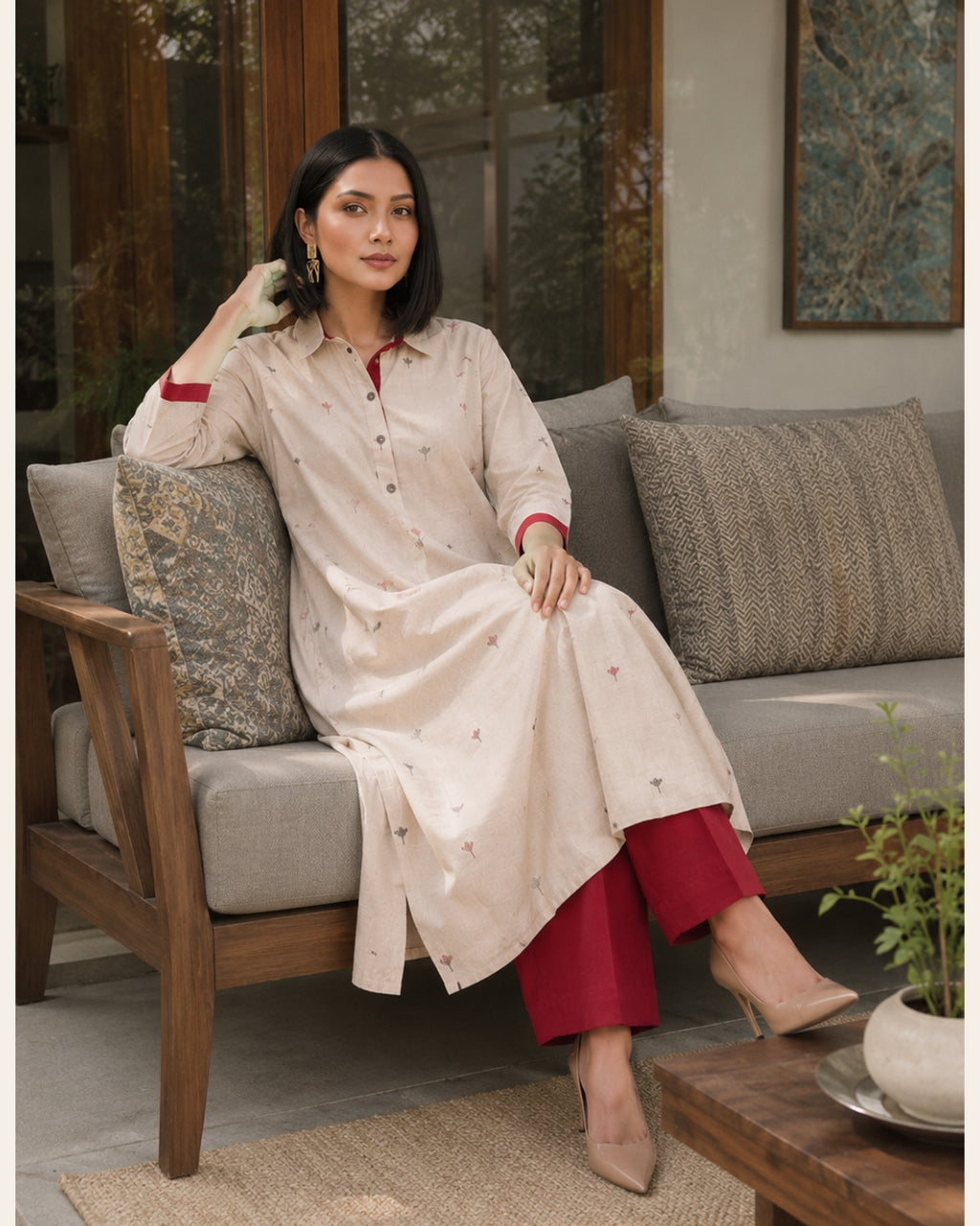 Ivory Handloom Cotton Kurta Set