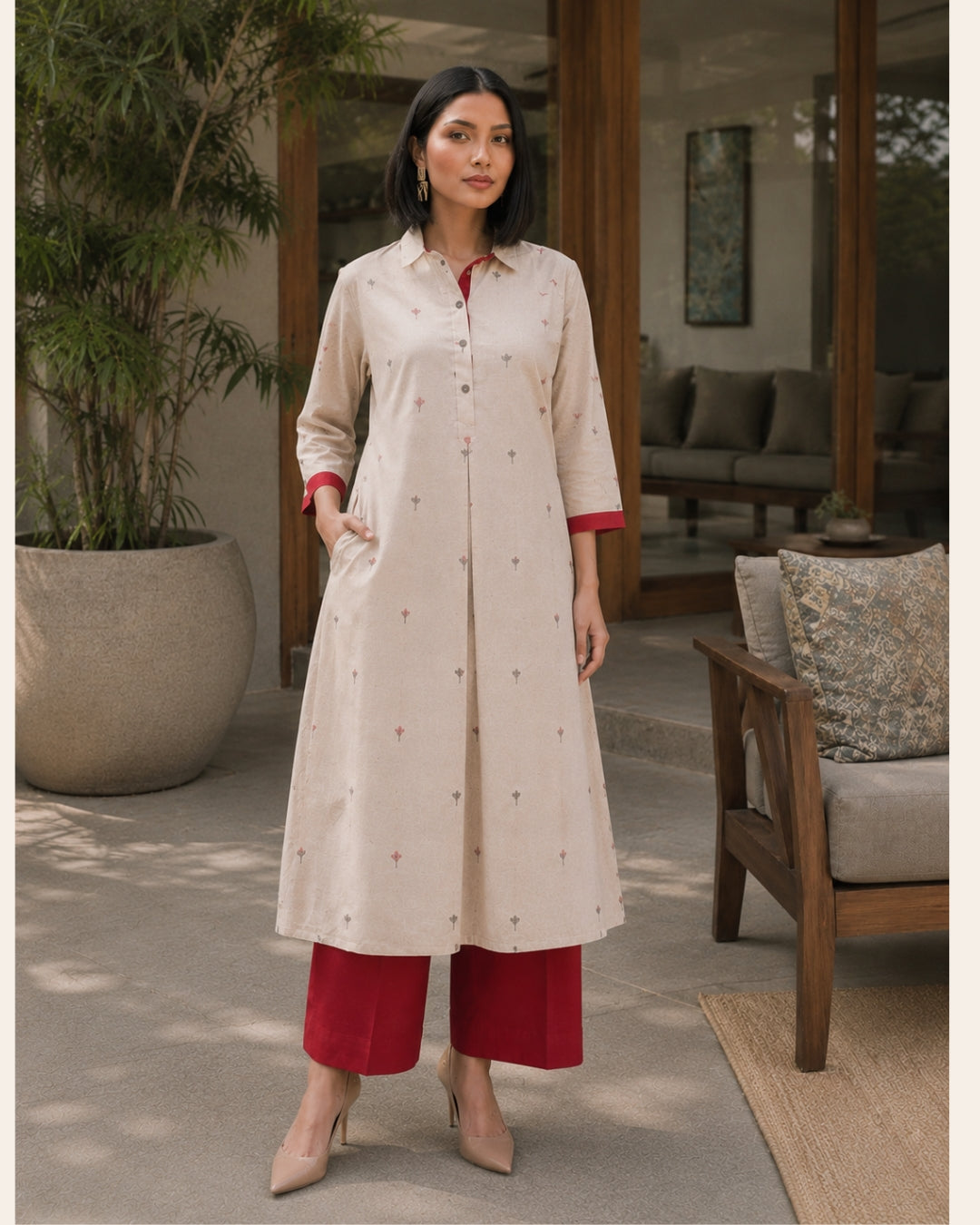 Ivory Handloom Cotton Kurta Set