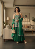 pure-banarasi-silk-georgette-gharara-mehendi-green
