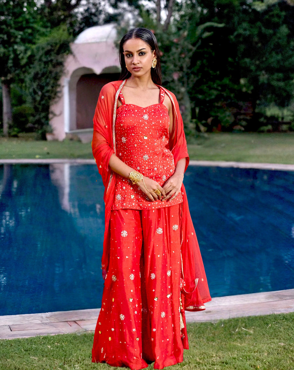 Red Sassy Sharara Set 