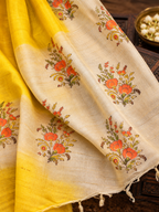 Floral Yellow Printed Tussar Silk  set with Dupatta