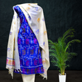 Block Printed Tussar Silk Suit -Blue