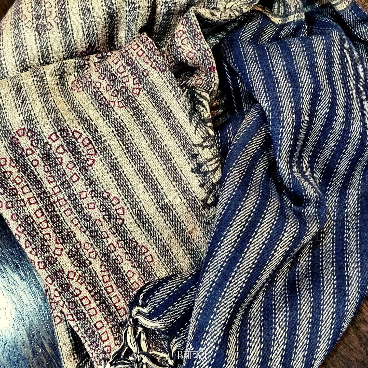 Handwoven Silk - Eri Spun Stoles _Natural Striped