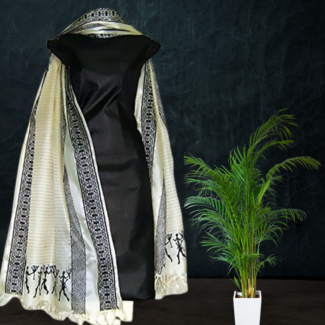 Block Printed Tussar Silk Suit -Black