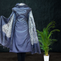 Block Printed Tussar Silk Suit Grey