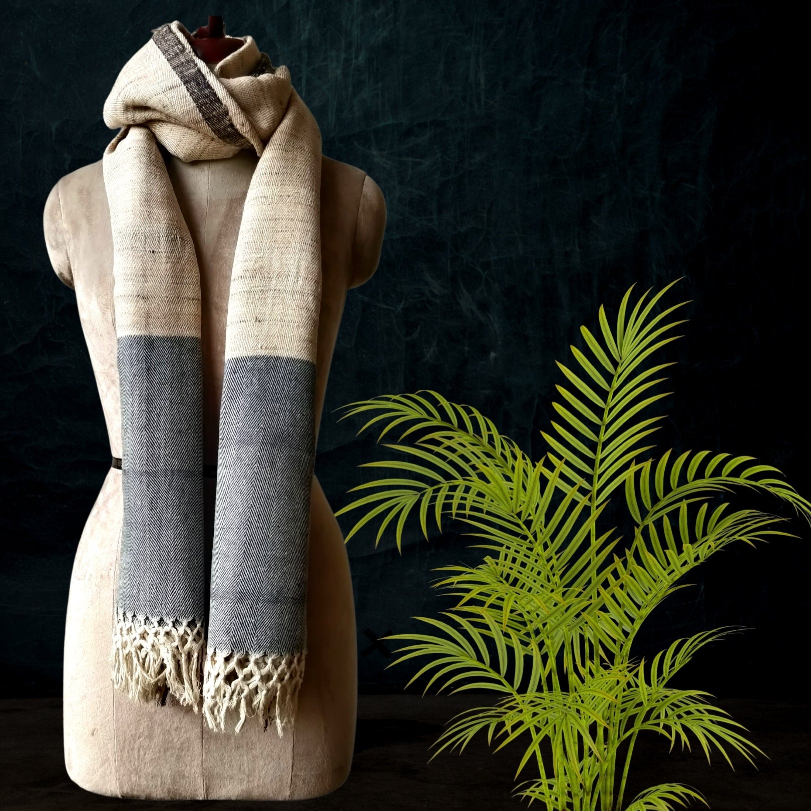 Handwoven  Eri - Tussar Silk Shawl/Stole_ Beige