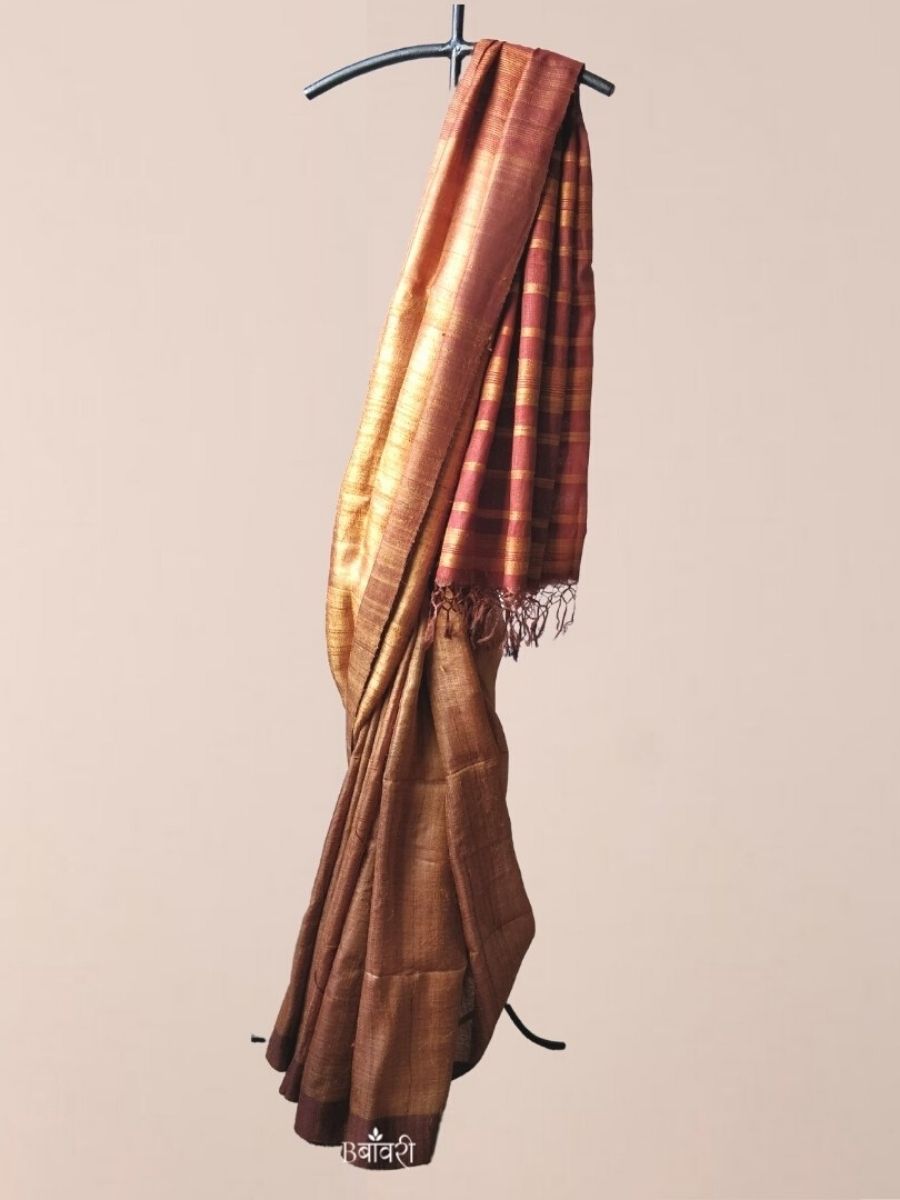 Handwoven Eri-Tussar Silk Saree_Mustard Golden