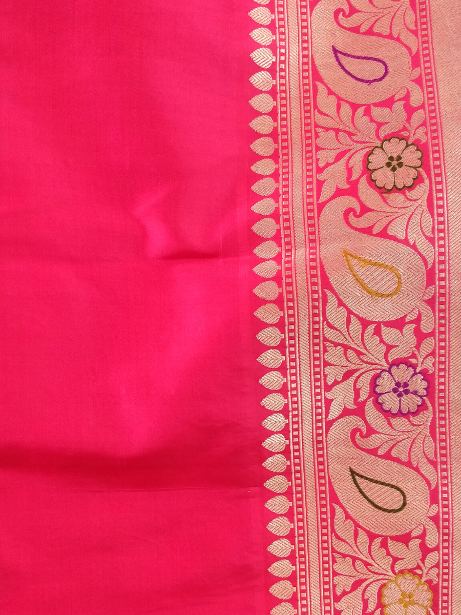 Handwoven Banarasi Katan Silk Saree with Meenakari Kadhiyal Border