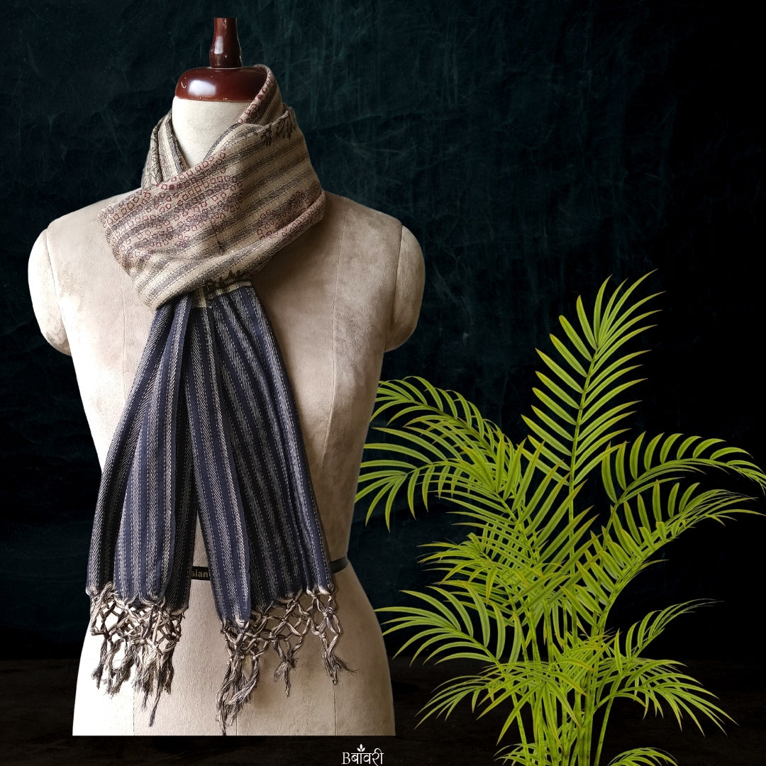 Handwoven Silk - Eri Spun Stoles _Natural Striped