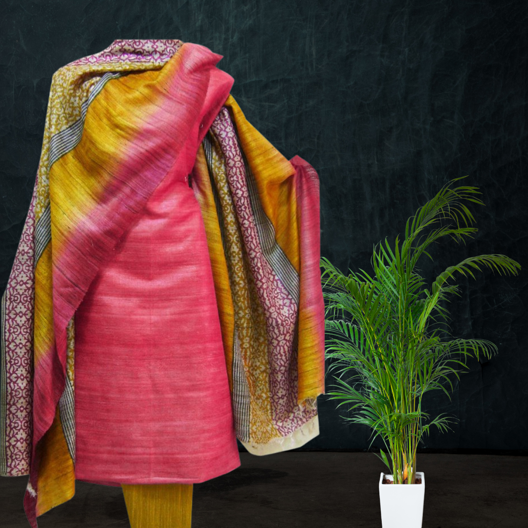 Hand Block Printed Tussar Silk suit