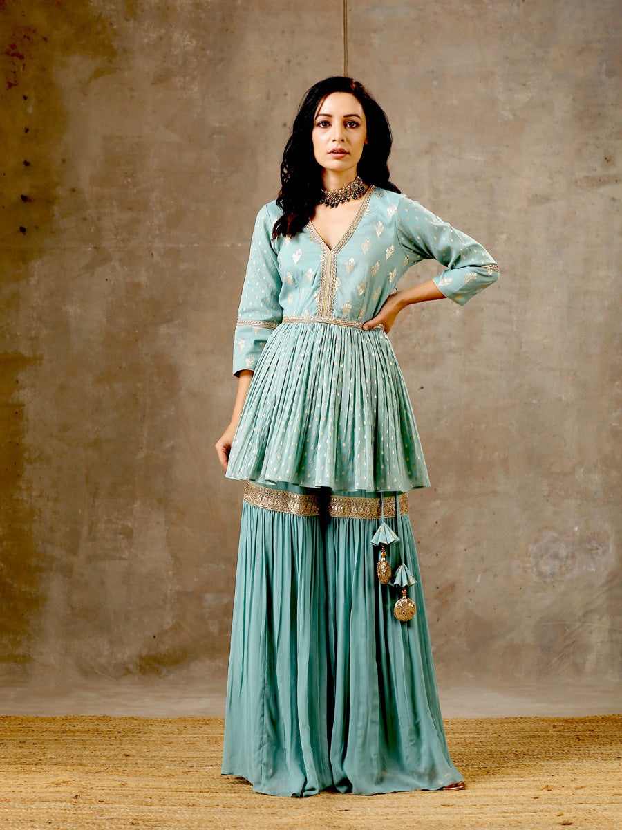 Peplum Sharara Set in Aqua Blue