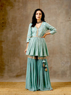 Peplum Sharara Set in Aqua Blue