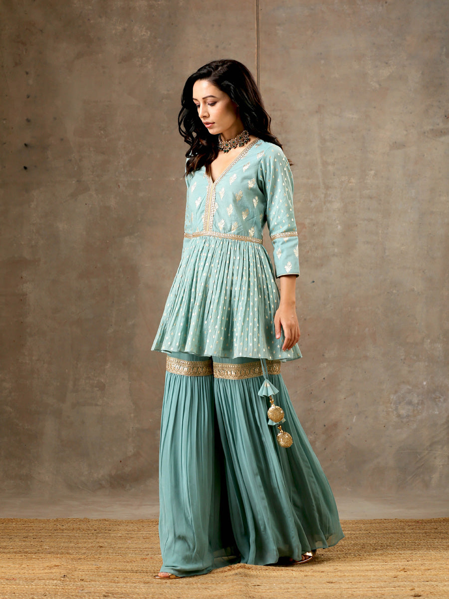 Peplum Sharara Set in Aqua Blue