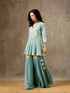Peplum Sharara Set in Aqua Blue