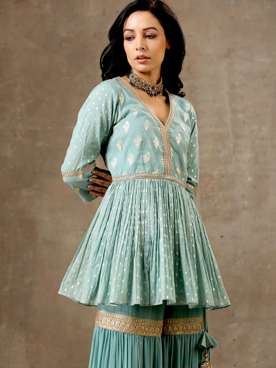 Peplum Sharara Set in Aqua Blue