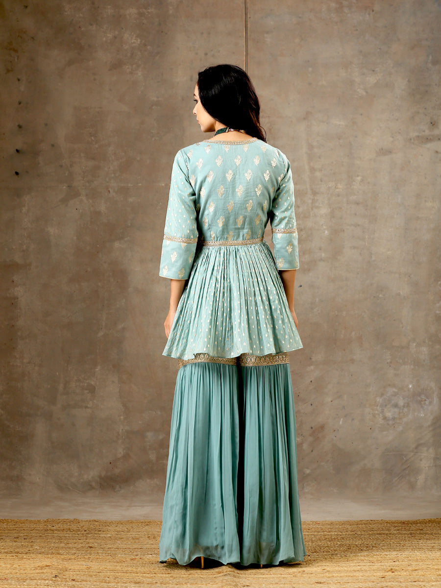 Peplum Sharara Set in Aqua Blue