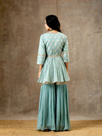Peplum Sharara Set in Aqua Blue