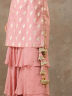 Embroidered Onion Pink Top with  Layered Gharara