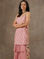 Embroidered Onion Pink Top with  Layered Gharara