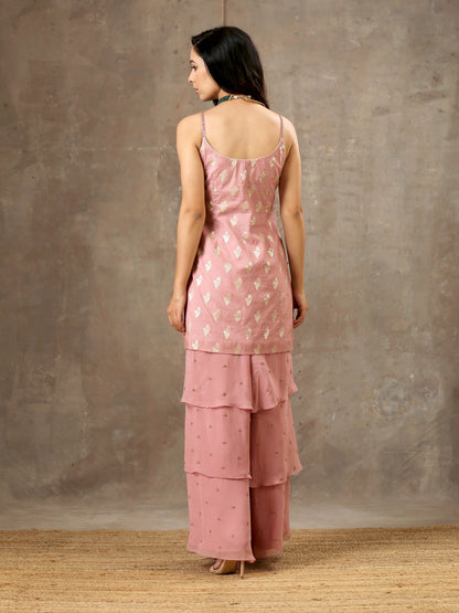 Embroidered Onion Pink Top with  Layered Gharara