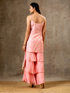 Embroidered Peach Pink Top with  Layered Gharara