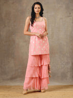 Embroidered Peach Pink Top with  Layered Gharara