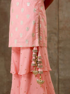 Embroidered Peach Pink Top with  Layered Gharara