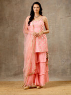 Embroidered Peach Pink Top with  Layered Gharara