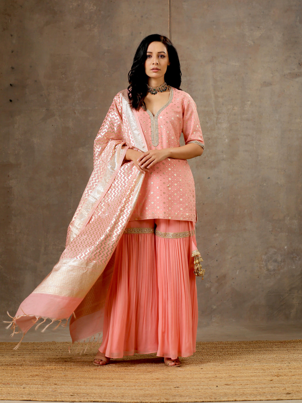Peach Color Kurta Sharara Set