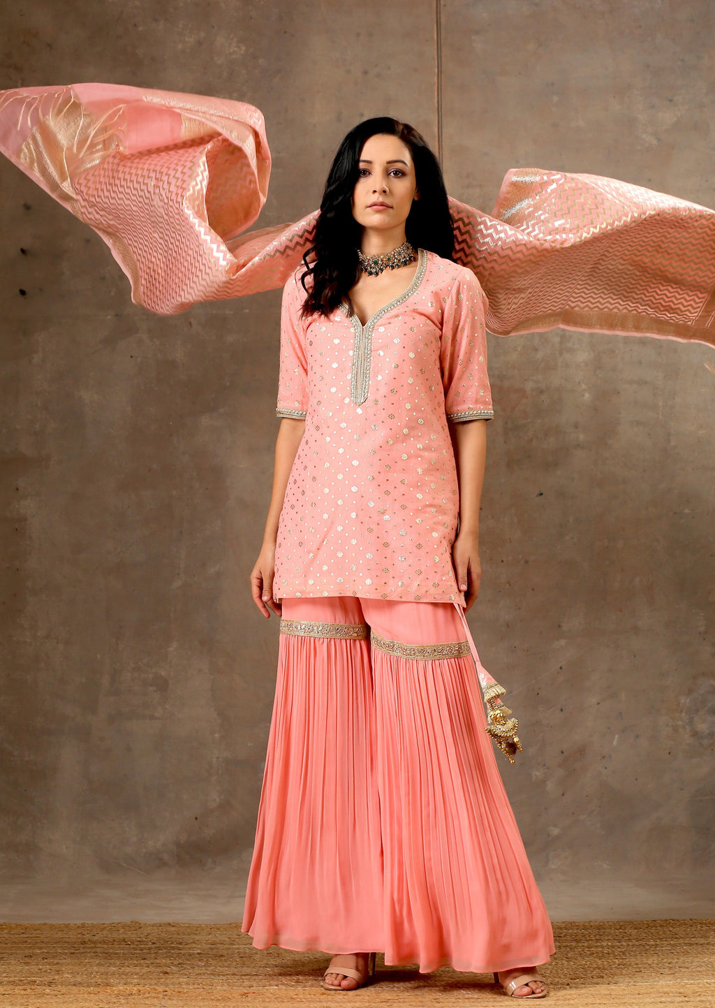 Peach Color Kurta Sharara Set