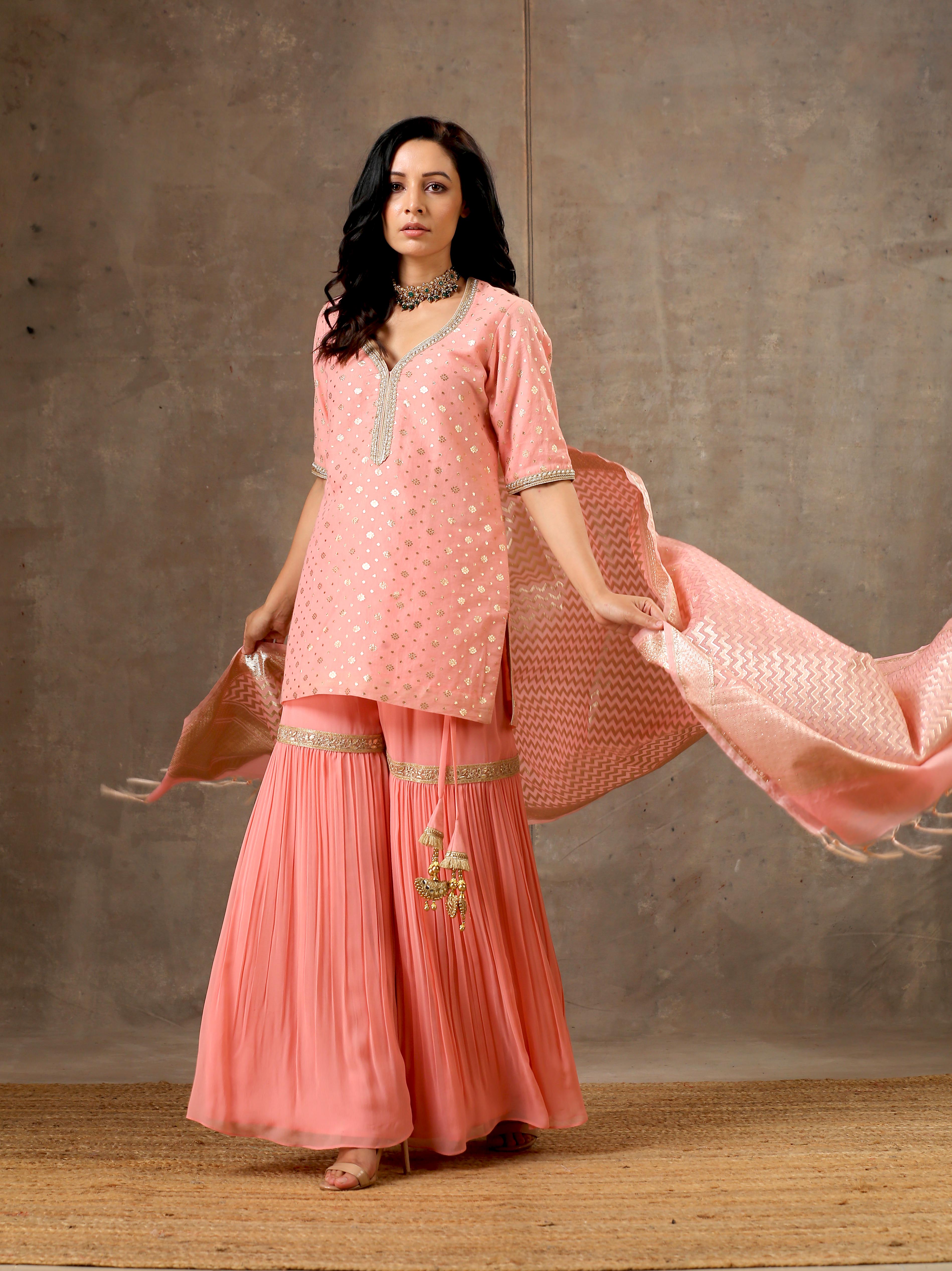 Peach Color Kurta Sharara Set