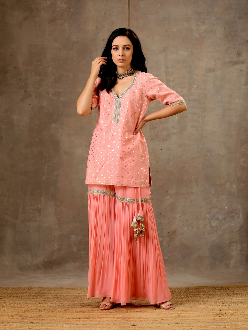 Peach Color Kurta Sharara Set