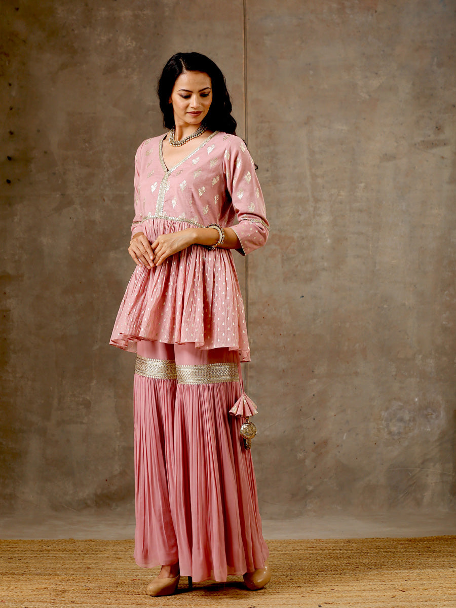 Peplum Sharara Set in Onion Pink Color