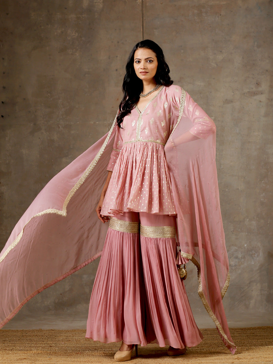 Peplum Sharara Set in Onion Pink Color