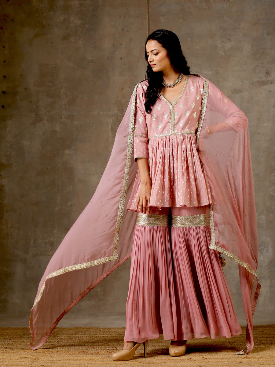 Peplum Sharara Set in Onion Pink Color